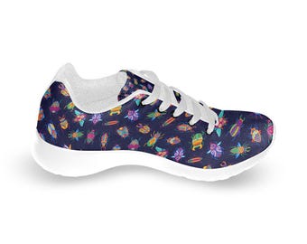Rainbow Beetles Insect Print Kids Sneakers, Casual Everyday Running Walking Shoes for Kids, Street Style Stylish Athletic Sneakers