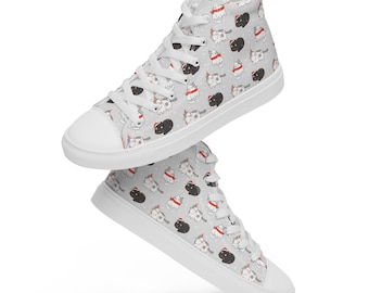 Kitty Cats Christmas Lights Printed Womens Sneakers, Cat Lover