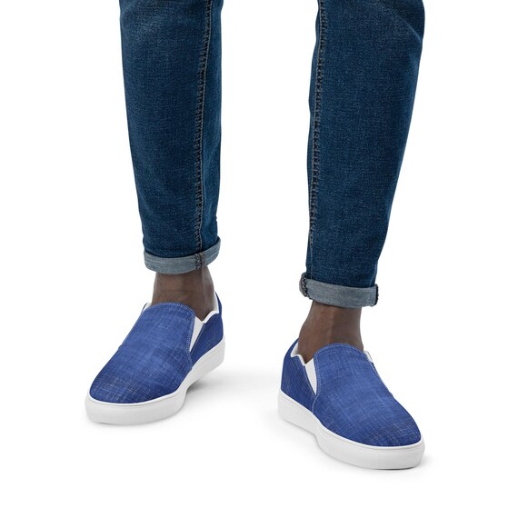 Blue Jeans Patterned Canvas Shoes Mens, AOP Streetwear Slip 