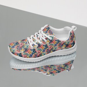 Butterfly Printed Women&#39;s Athletic Shoes, Insect Bugs Theme Casual Lace-Up Fashion Sneakers, Comfy Lightweight Breathable Gym Workout Shoes