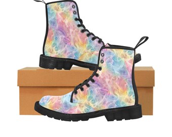 AOP Canvas High Top Boots: Women's Streetwear Fashion Lace-Up Boots