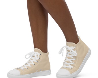 Buy Solid Beige Printed Canvas Shoes, Lace up High Top Womens