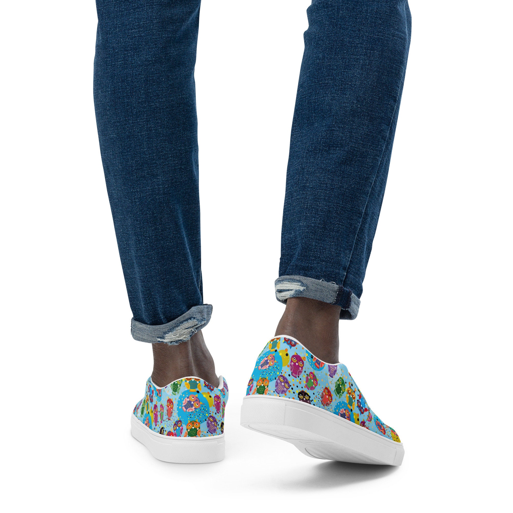 Owl Bird Printed Canvas Shoes Men, Owl Lover Gift for Him