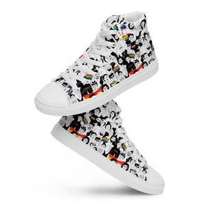 Men&#39;s Rainbow Pride Canvas Sneakers, Lace Up High Top Sneakers, Gay Pride Parade Flag Shoes, Cute Funky Shoes, Pride Outfit, LGBTQ Gift