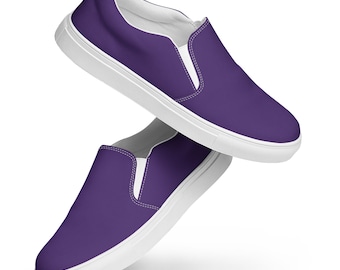 Dark Royal Purple Printed Mens Canvas Shoes, Solid Purple Slip-On Shoes, Painted PJ Shoes, Men's Sneakers, Cute Funky Shoes, Purple Gifts