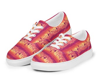 LA Sunset Skyline Printed Lace-Up Canvas Shoes Men's, All over Print Low Top Sneakers, Men’s Fashion Comfortable Shoes, Streetwear Shoes