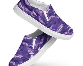 Shark Camo Slip-On Canvas Shoes For Men, Camouflage Canvas Sneakers Shoes, Comfortable Aesthetic Summer Shoes, Nautical Shoes, Gifts for Him