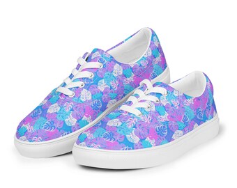 Vibrant Leaf Printed Lace-Up Canvas Shoes Men's, All over Print Colorful Low Top Sneakers, Men’s Fashion Comfortable Shoes, Streetwear Shoes