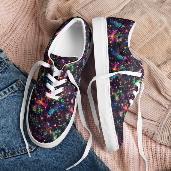 Rainbow Galaxy Lace up Canvas Shoes Women Outerspace Universe Print Canvas Sneaker Shoes All Over Print Designer Low Top Shoes Streetwear Etsy Canada