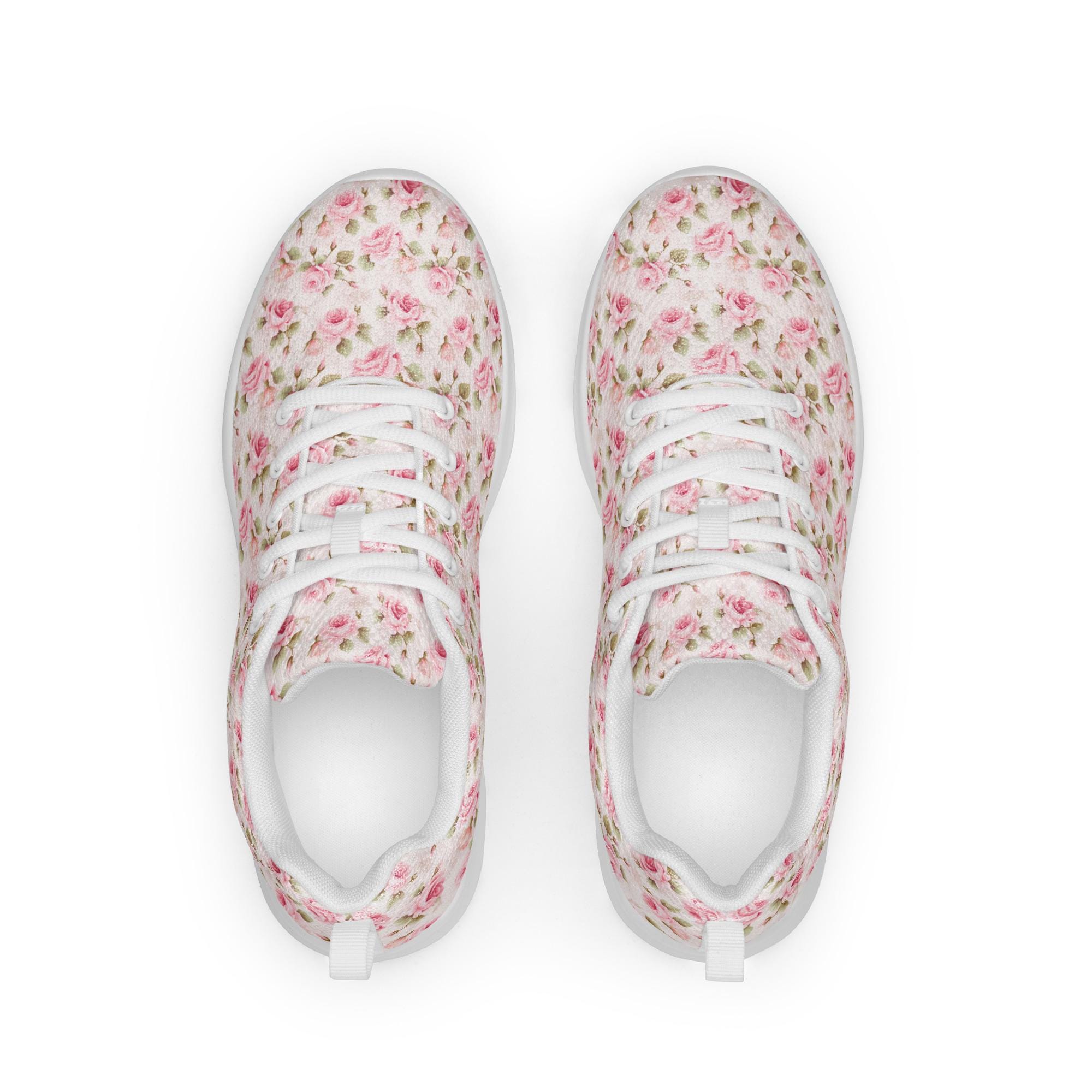 Pastel Pink Roses Printed Women's Athletic Shoes, Floral All Over Print ...