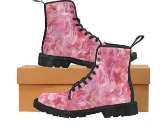 Pink Smoke Canvas Boots: Women's High Top Lace-Up Fashion Boots
