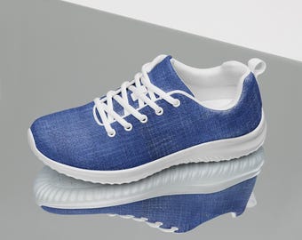 Denim Blue Jean Theme Printed Women's Athletic Shoes, Unique Gym Fitness Shoes, Yoga Workout Shoes, Casual Running Joggers Shoes, Gifts