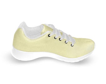 Solid Light Pastel Yellow Kids Sneakers, Streetwear Fashion Comfy Shoes, Classic Playground Walking Running Shoes, 14-26 Day Delivery