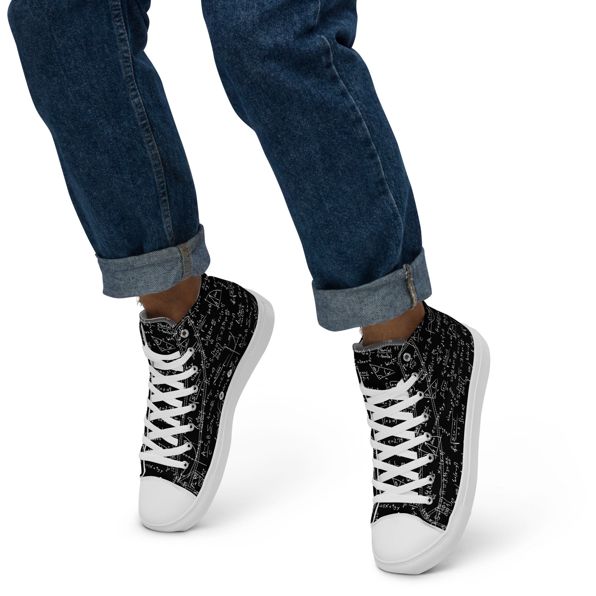 Calculus Math Equations Printed Men s High Top Sneakers Lace Up Converse Style Engineer Shoes Trendy Cool Shoes Math Lover Gift for Him