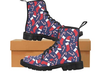 Candy Cane Canvas Boots: Christmas Holiday High Top Fashion