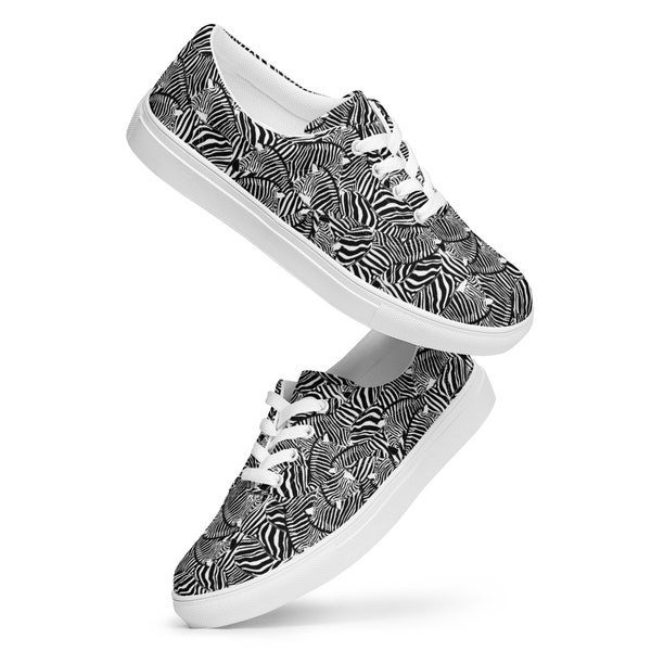 Zebra Printed Canvas Shoes Women, Cute Comfy Lace-Up Animal Shoes, Designer Sneaker Shoes, Summer Beach Shoes, Zebra Lover Gift for Her