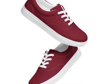 Solid Dark Burgundy Red Canvas Shoes Women, Casual Colorful Lace-Up Shoes, Comfy Fashion Low-Top Canvas Shoes, Red Lover Gift for Her