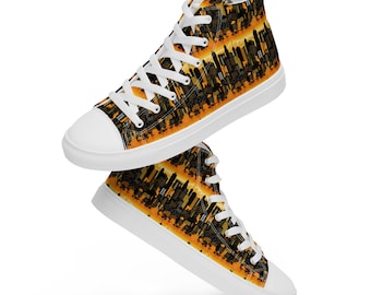 City Nights Skyline Printed High-Top Sneakers Women, Lace-Up Converse Style Sneaker Shoes, Trendy Stylish Comfy Everyday Streetwear Shoes