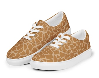Giraffe Animal Printed Canvas Shoes Men's, Summer Beach Lace-Up Shoes, Comfortable Streetwear Canvas Sneakers, Giraffe Lover Gift for Him