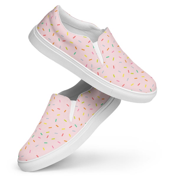 Cupcake Sprinkles Food Printed Canvas Shoes, Stylish Fashion Streetwear Slip-On Shoes, AOP Designer Canvas Sneaker Shoes, Pink Gifts for Her