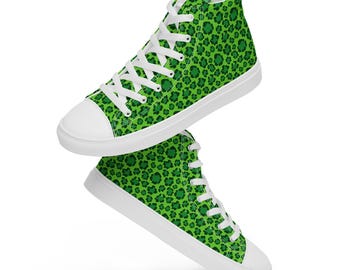 Cheetah Leopard Printed Canvas Shoes, High-Top Comfortable Shoes, Designer Lace-Up Converse Style Shoes for Men, Boho Sneakers, Gift for Him