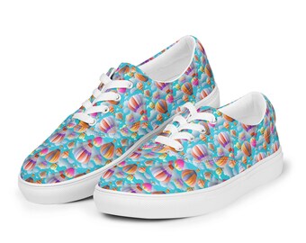 Hot Air Balloons Printed Lace-Up Canvas Shoes Men's, All over Print Low Top Sneakers, Men’s Fashion Comfortable Shoes, Streetwear Shoes