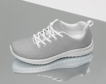 Solid Silver Gray Women's Athletic Shoes, Stylish Workout Shoes, Soft Cushy Breathable Gym Shoes, Lace-Up Fashion Sneakers, Gift for Her