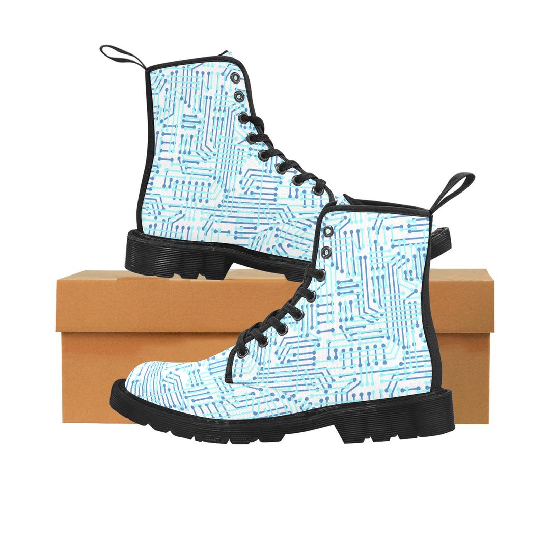 Computer Science Canvas Boots: Tech Circuit Board Print, High Top Lace ...