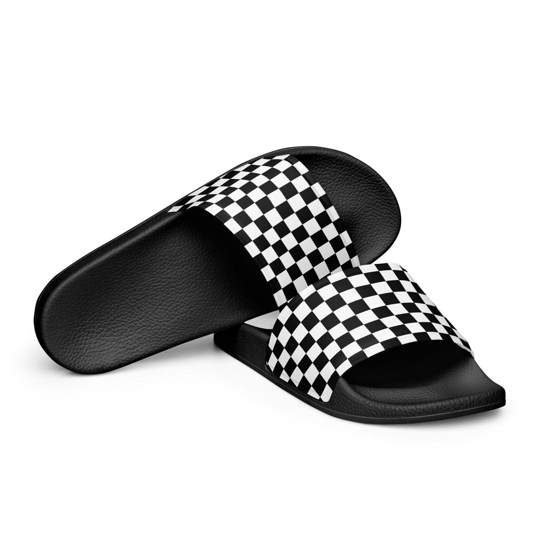 Black and White Checkered Slide Sandals Women, Comfortable Summer ...