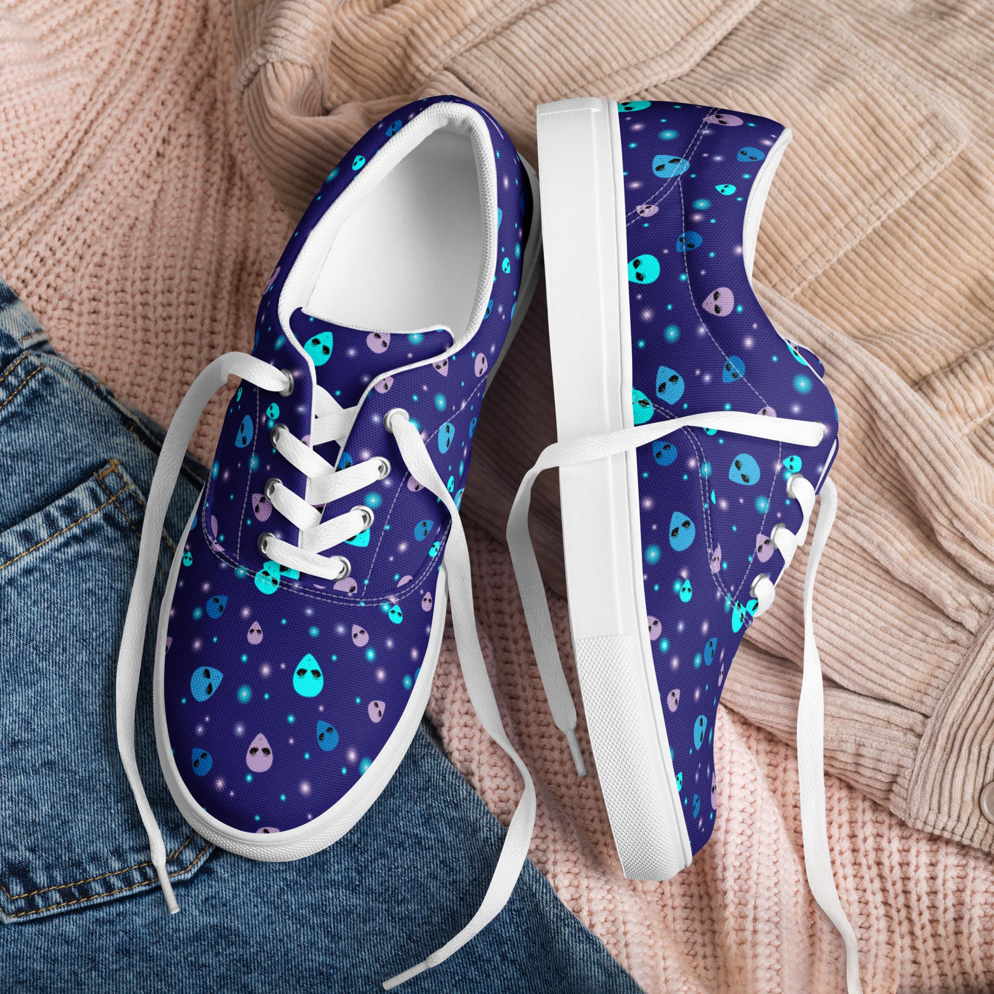 Aliens Sci Fi Canvas Shoes for Mens, Stylish UFO Lace-up Low-top Shoes ...