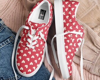 Hearts Printed Canvas Sneaker Shoes, Love Hearts AOP Lace-up Shoes