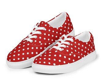 Polka Dots Printed Mens Canvas Shoes, Casual Lace-Up Slip-On Shoes, Fashion Comfy Aesthetic Low Top Canvas Sneakers Shoes, Gifts for Him