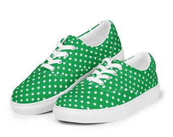 Polka Dots Printed Men's Canvas Shoes, Casual Lace-Up Slip-On Shoes, Fashion Comfy Aesthetic Low Top Canvas Sneakers Shoes, Gifts for Him
