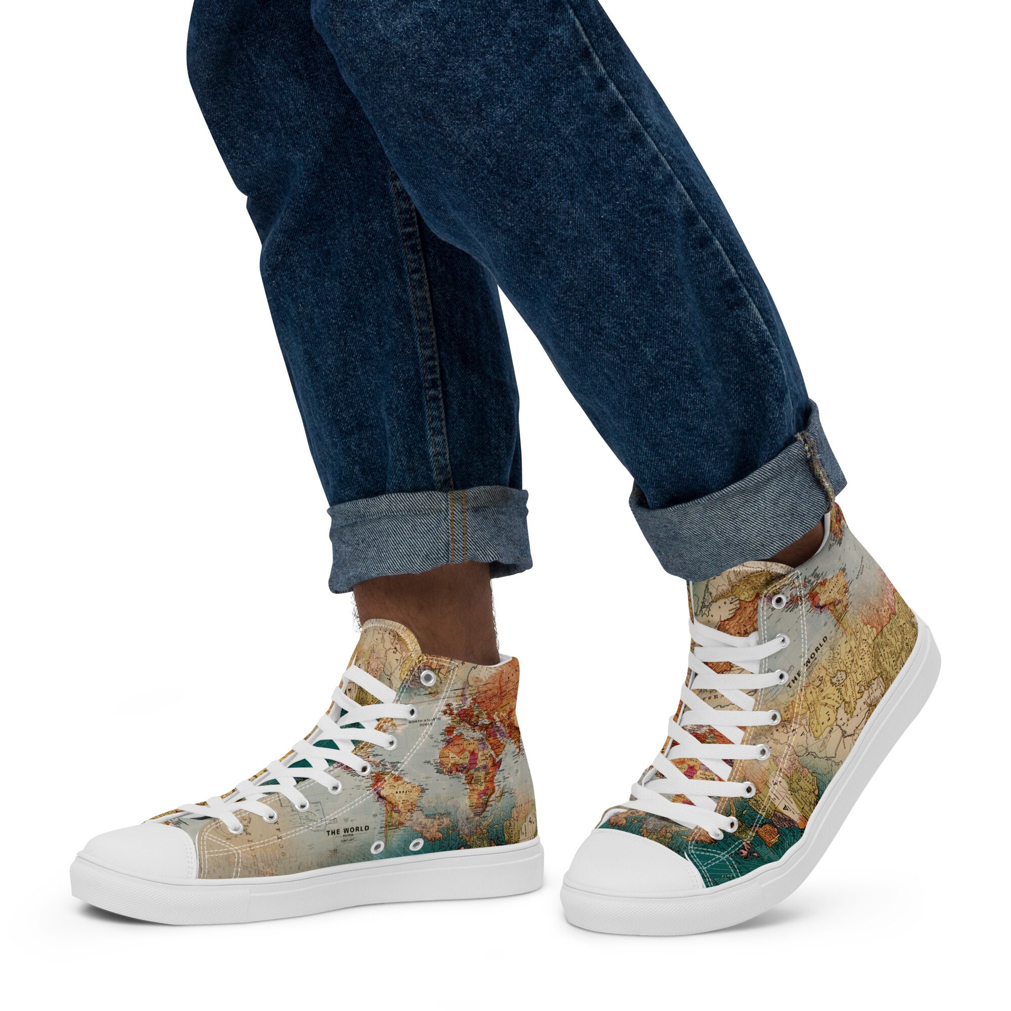 Vans‎ High Top Sneakers World Map Print Lace Up Casual Shoes SK8-HI Patchwork Floral - MJ Footwear main image 2