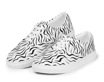 Zebra Stripes Animal Printed Canvas Shoes Mens, Summer Beach Lace-Up Shoes, Comfortable Streetwear Canvas Sneakers, Zebra Lover Gift for Him