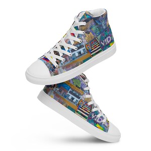 Colombian Street Art Graffiti Printed High-Top Sneakers, Lace-Up Converse Style Sneakers, Colorful Trendy Comfy Sneaker Shoes, Gifts for Her