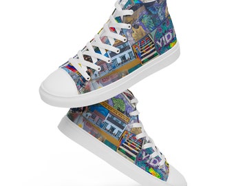 Colombian Street Art Graffiti Printed High-Top Sneakers, Lace-Up Converse Style Sneakers, Colorful Trendy Comfy Sneaker Shoes, Gifts for Her