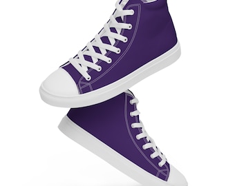 Solid Royal Purple Printed Men's High Top Sneakers, Dark Purple Lace Up Converse Style Shoes, Trendy Cool Shoes, Purple Lover Gifts for Him
