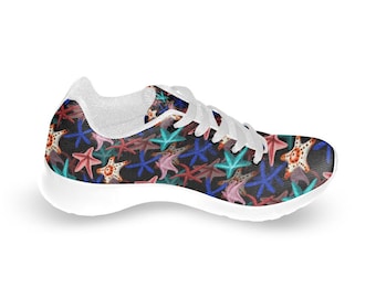 Nautical Starfish Printed Kids Sneakers, Holiday Comfy Shoes, Durable Outdoor Shoes, Starfish Lovers Gift, 14-26 Day Delivery