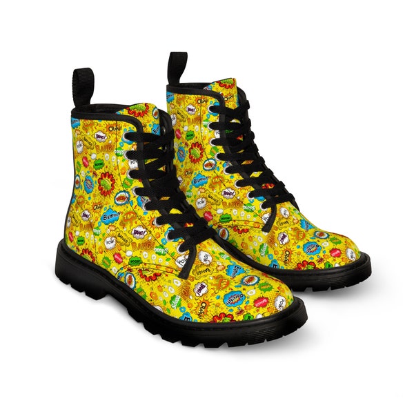 Comic Books Canvas Boots Women, Aesthetic Superhero Boots Shoes, Designer Streetwear High-Top Shoes, All Over Print, Comics Lover Gift