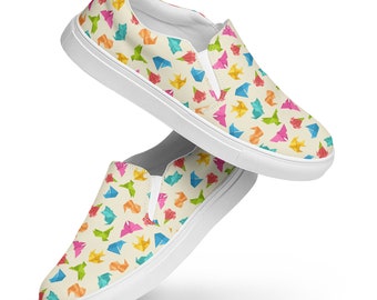 Japanese Origami Printed Canvas Shoes Mens, AOP Streetwear Slip-On Shoes, Lightweight Fashion Low-Top Shoes, Designer Canvas Sneakers Shoes