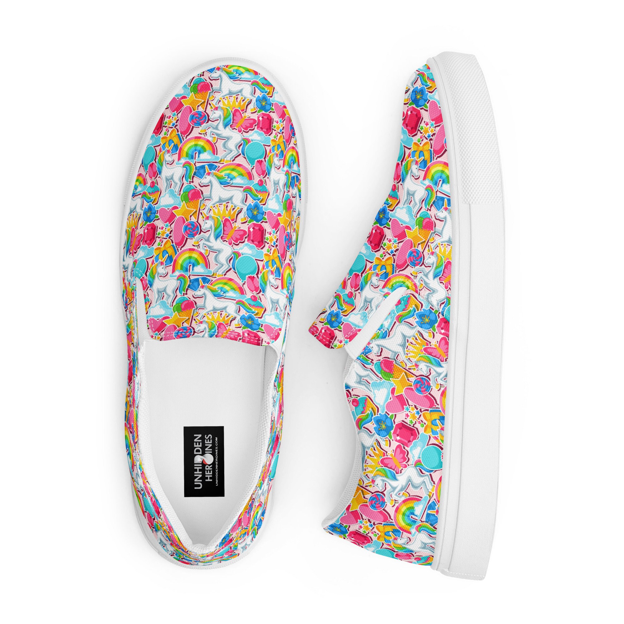 Unicorn Cartoon Pattern Print Black Sneaker Shoes For Men Women