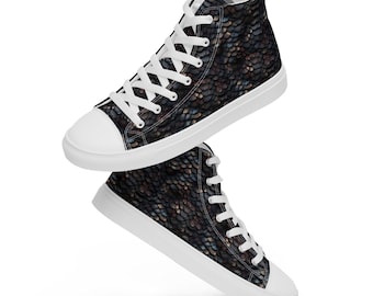 Dragon Scales Printed Canvas Shoes Men, Fashion Lace-Up Summer Beach Shoes, High-Top Converse Style Canvas Sneakers Shoes, Dragon Lover Gift