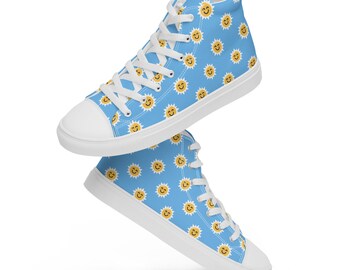 Sunshine in a Blue Sky Printed Sneakers Men, High-Top Converse Sneakers, Weather Lover Shoes, Lace-Up Nature Theme Sneakers, Gifts for Him