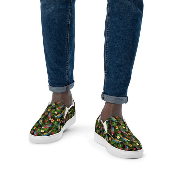 Parrots Bird Printed Canvas Shoes Mens, AOP Streetwear Slip