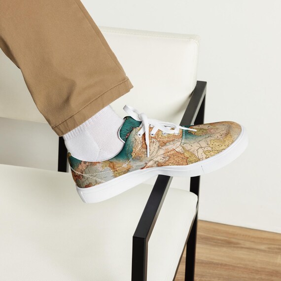 World Map Printed Mens Canvas Shoes, Geography Travel AOP Canvas