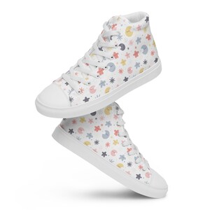 Moon Stars Printed Sneakers Men, Celestial High-Top Converse Sneakers, Universe Galaxy Shoes, Astronomy Science Lace Up Sneakers, Gifts