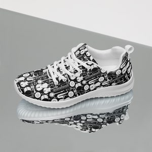 Music Instruments Printed Women&#39;s Athletic Shoes, All Over Print Colorful Gym Shoes, Lightweight Breathable Cozy Comfortable Walking Shoes