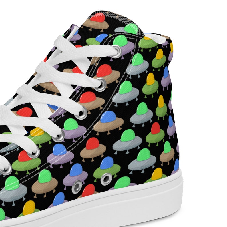 Alien UFO Printed Mens High-top Sneaker, Sci Fi Flying Saucer Pattern ...