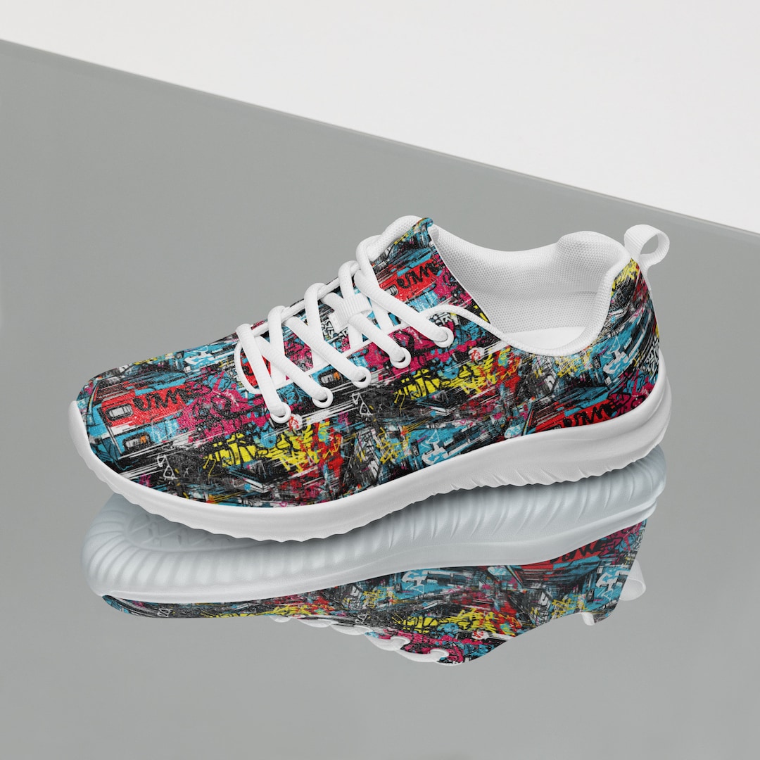Street Graffiti Printed Women Athletic Shoes, Unique Casual Lace